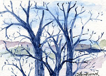 Winter's Calm Charlene Southworth North Prairie WI watercolor